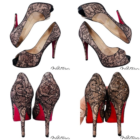 CHRISTIAN LOUBOUTIN Very Prive Nude Satin & Floral Lace Peep Toe Heels SZ 38 - Picture 15 of 17